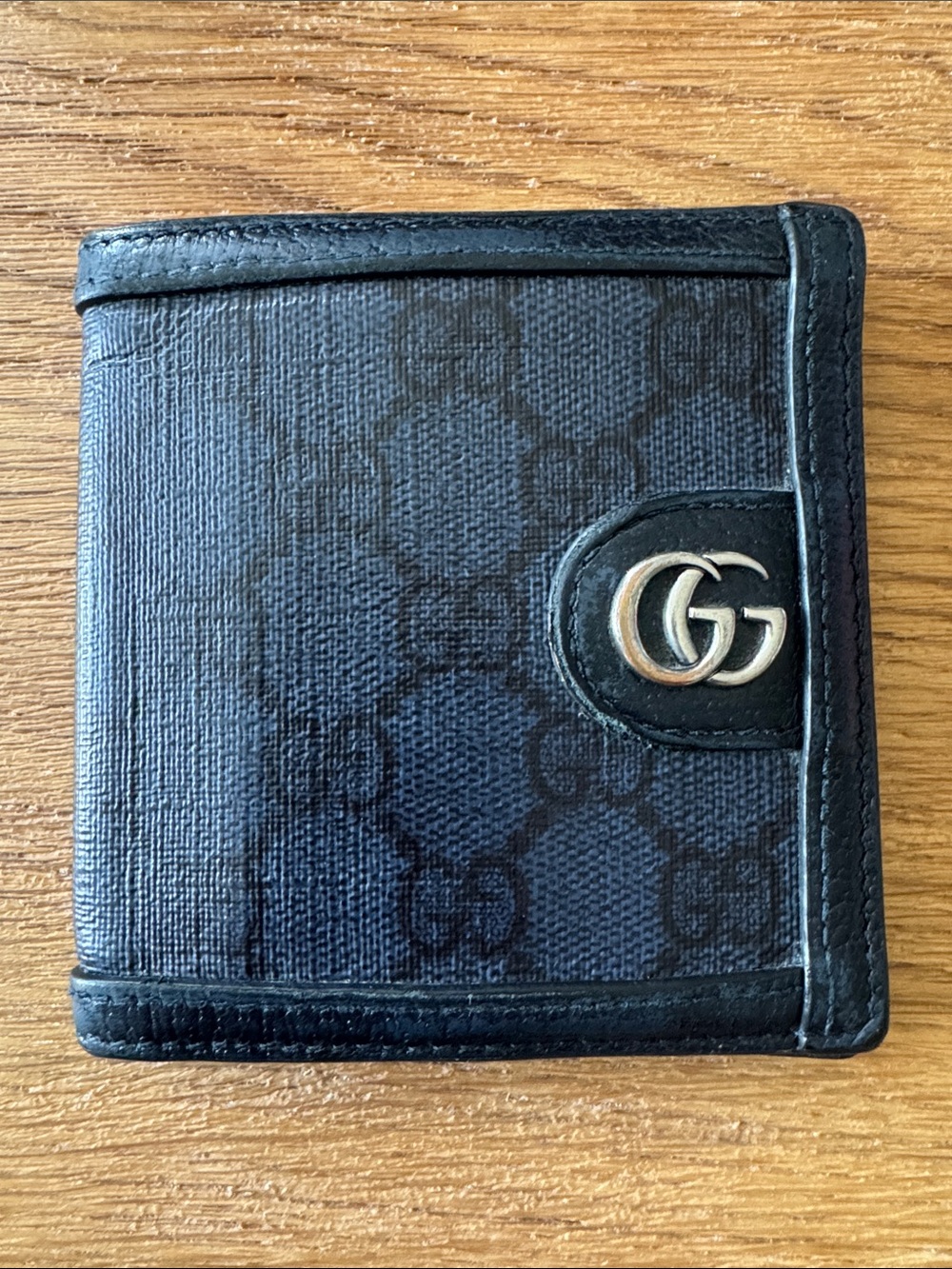 Gucci Black GG Monogram Leather-Trim Bifold Wallet with Silver GG